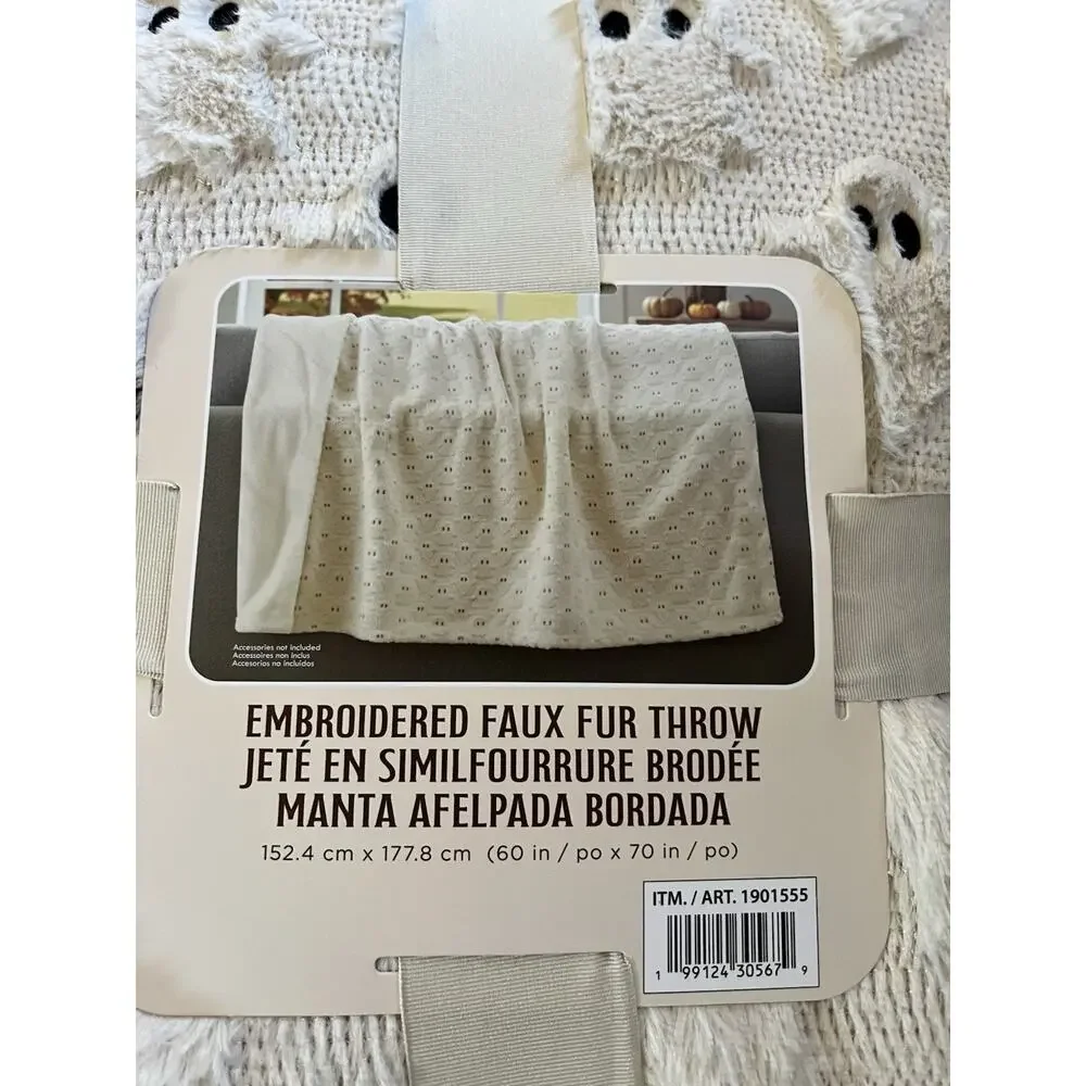 NWT Costco Halloween Faux Fur Throw Blanket Lot of 3 Ghost Cat Pumpkin